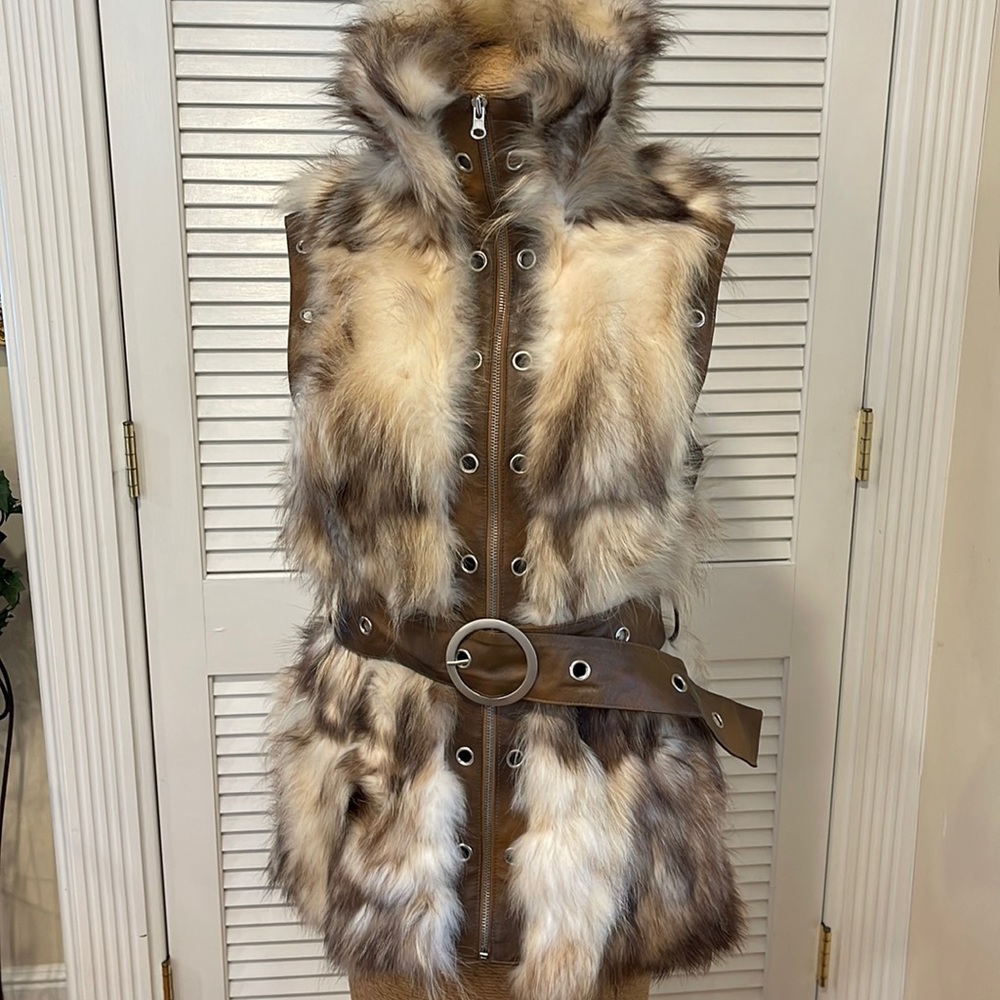 Giorgio Italia Raccoon Fur & Leather Trimmed Vest
